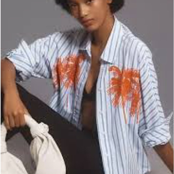 Robert Graham Striped Button-Down Shirt with Red Palm Embroidery - Picture 7 of 10